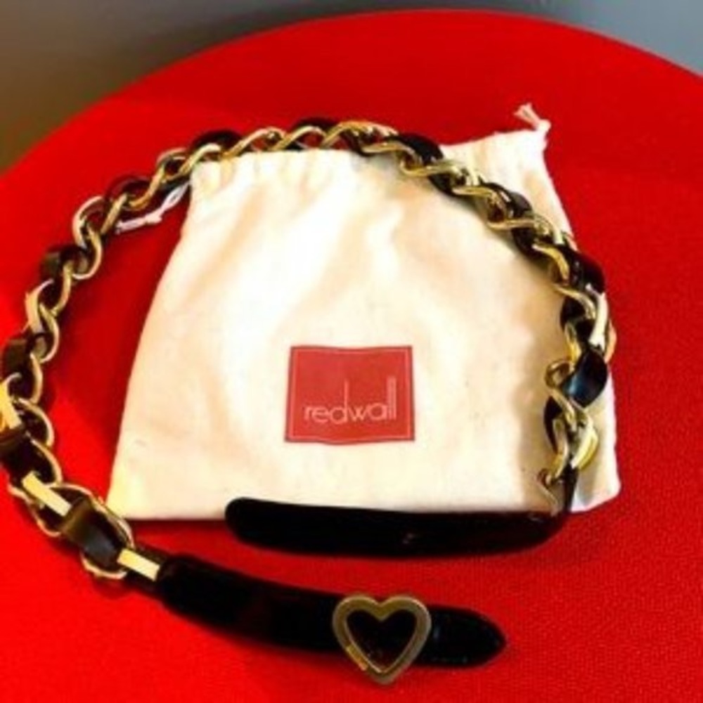 HP🔆VTG90’ Authentic Redwall Moschino White/Black Leather/Chain Belt - Picture 3 of 17
